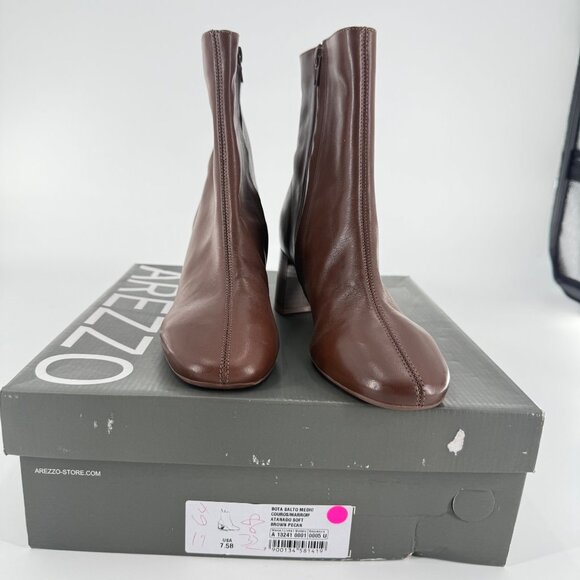 Arezzo Womens Brown Leather Ankle Boots With Block Heel Size 7.5B Made In Brazil - Picture 7 of 13
